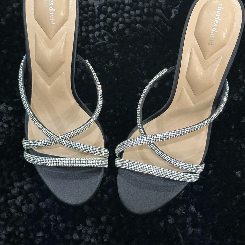 Charles David Black Heels with Silver Straps